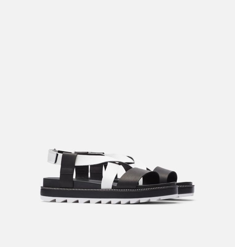 Womens Sandals Black/White - Sorel Roaming™ Criss Cross Flat - 289374-LYM